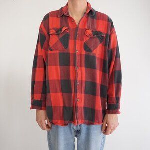 Vintage 90S C.E. Schmidt Red Black Plaid Outdoor Lumberjack Button Up Shirt XL